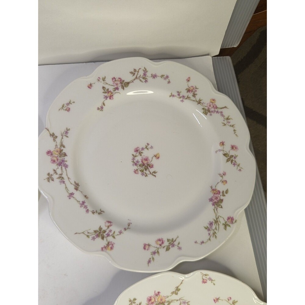 Antique Set Of 6 Haviland Limoges Scalloped Dinner Plates Floral Roses Schleiger - Picture 15 of 16